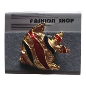 Goldtone and Red Fish Brooch